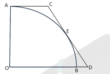 Quarter circle AOB with tangent AC at A and tangent CD touching the arc at E, D on OB extended