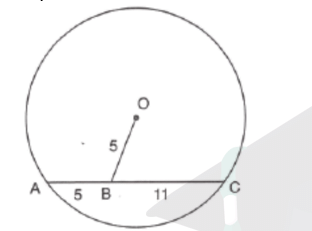 Circle with centre O, chord AC, point B on AC with AB = 5, OB = 5 and BC = 11